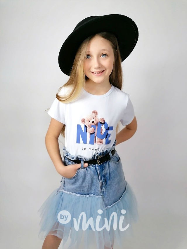 Blue jeans sukně s tylem a páskem