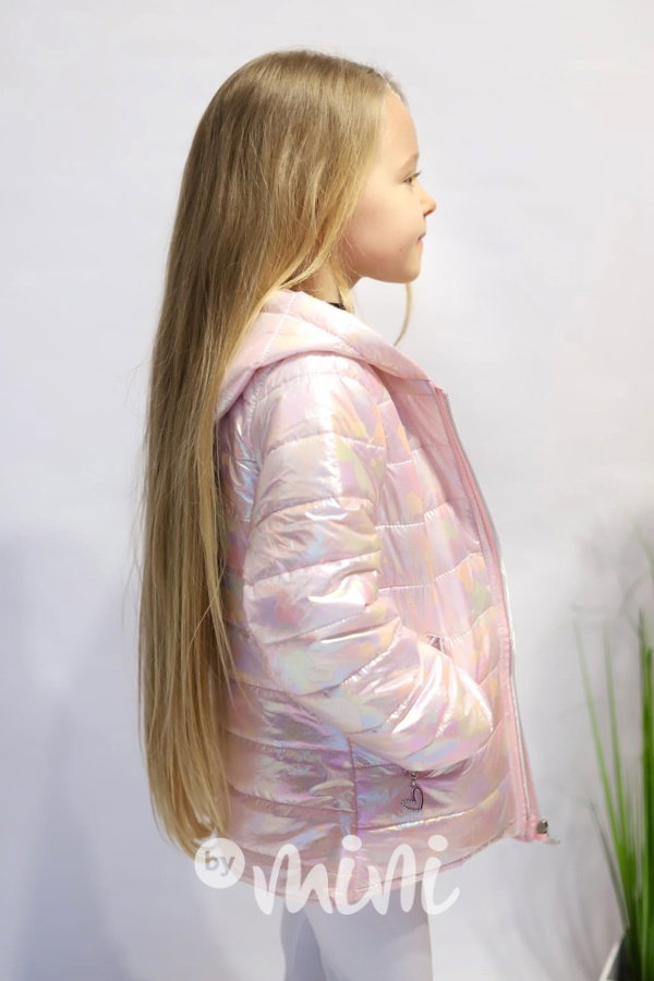 Metalická přechodová bunda pink silver