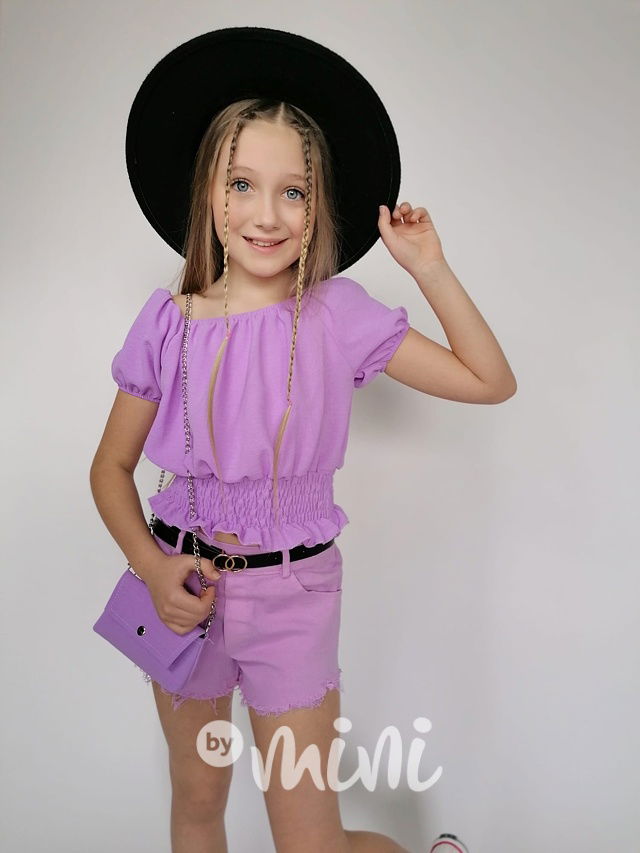 Lila jeans kraťasy s páskem