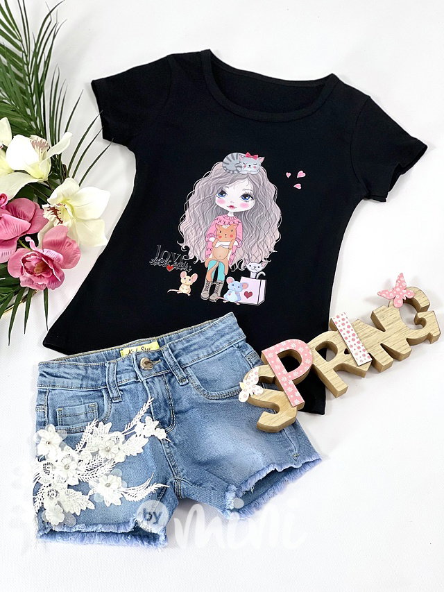 Jeans kraťasy flower