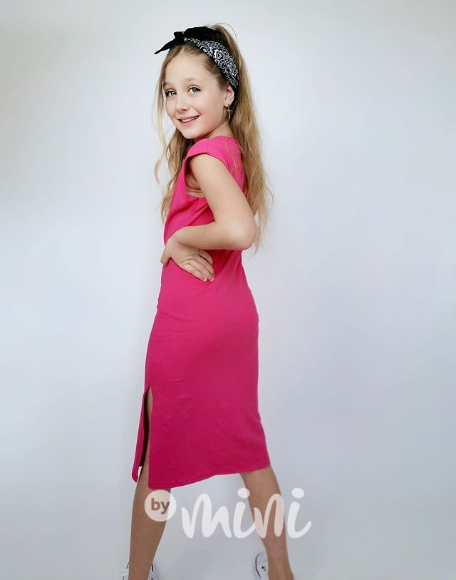 MIDI malinové šaty s rozparkem