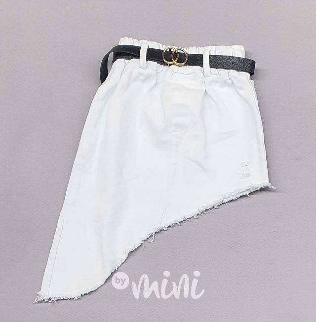 Asymetrická jeans sukně s páskem bílá