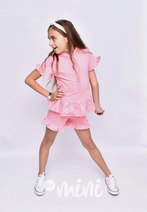 Letní šortkový frill set pink
