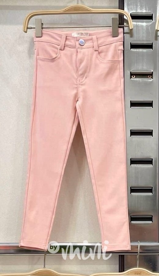 Růžové super stretch kalhoty slim