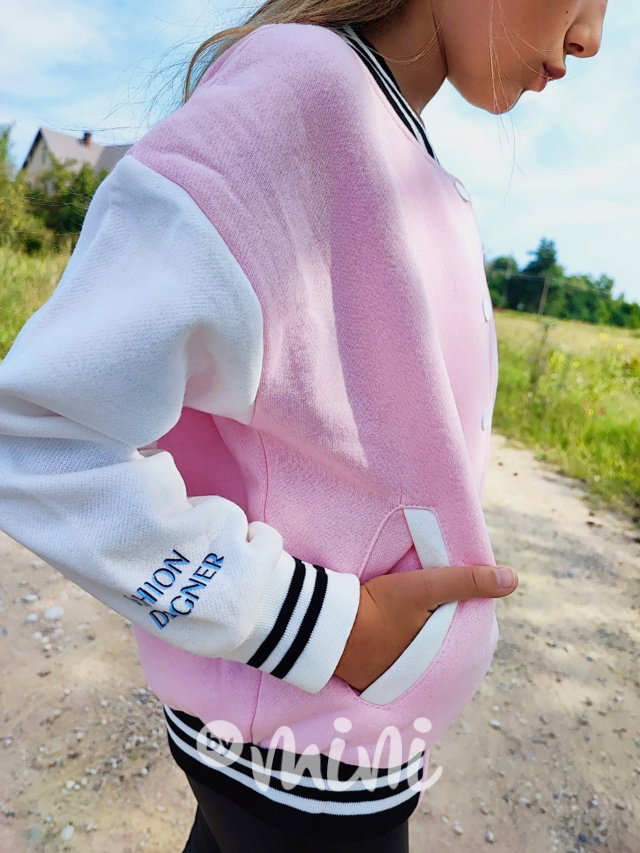 Teplá bomber mikina pink/white