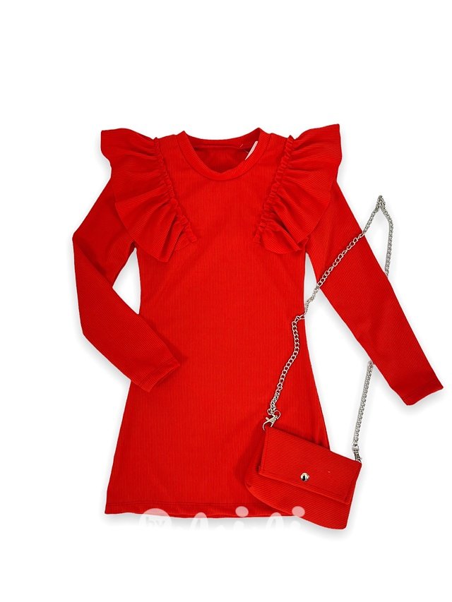 Žebrované stretch šaty s kabelkou červené