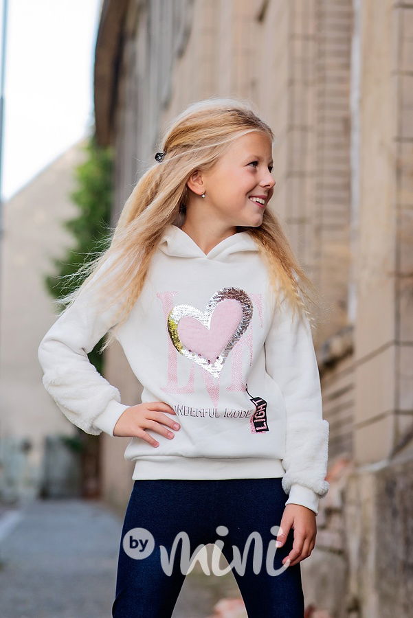 Vyteplená mikina s kožíškem LOVE off white