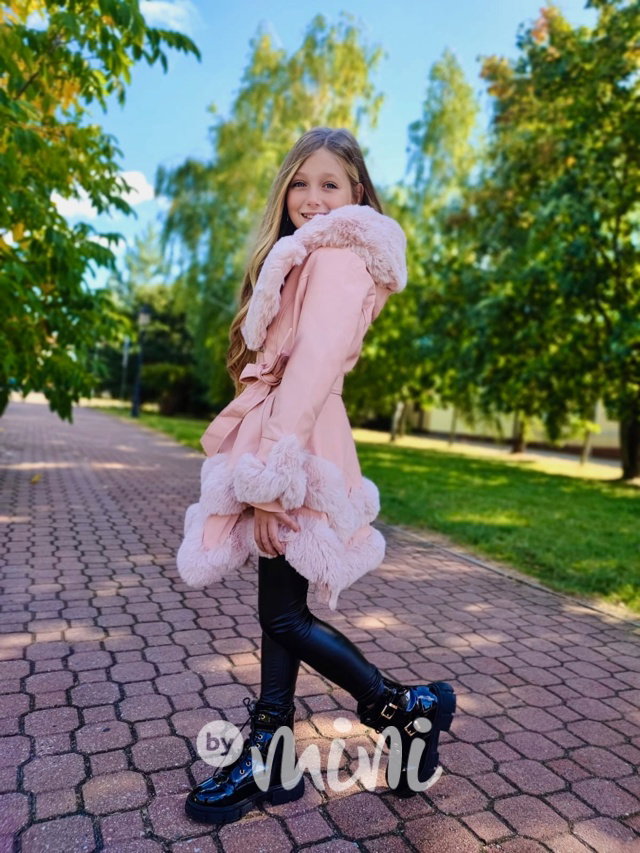 Eco leather kabátek s maxi kožíškem růžový