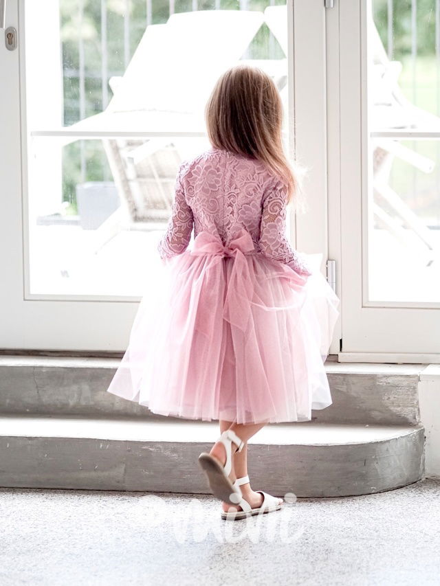 Princess krajkové šaty s maxi tylovou sukní pudder pink