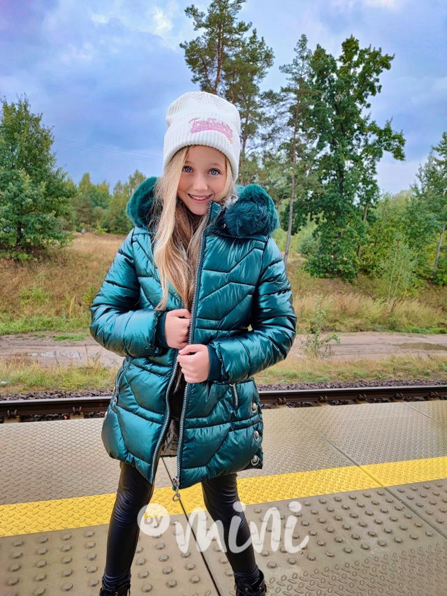 Zimní metalický kabát smaragd