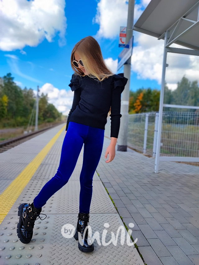 Podzimní teplé velur legíny royal blue