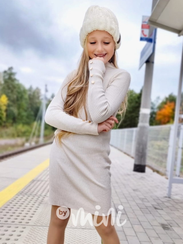 Svetříkové stretch šaty světle béžové