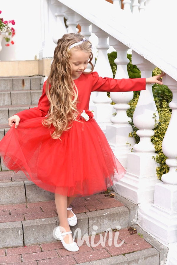 Luxury maxi tylové šaty blossom červené