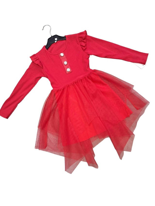 Žebrované šaty s tylem red