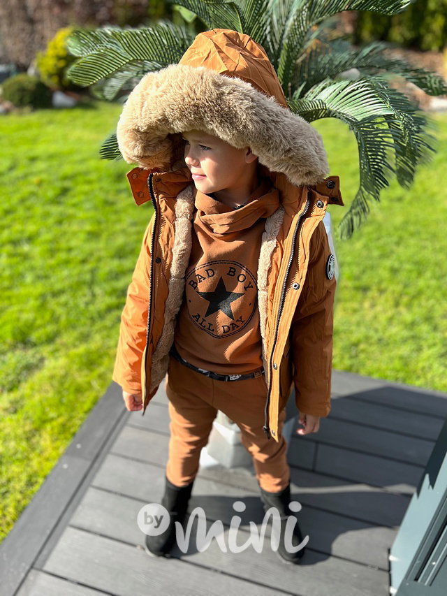 Zimní parka s kožíškem mustard