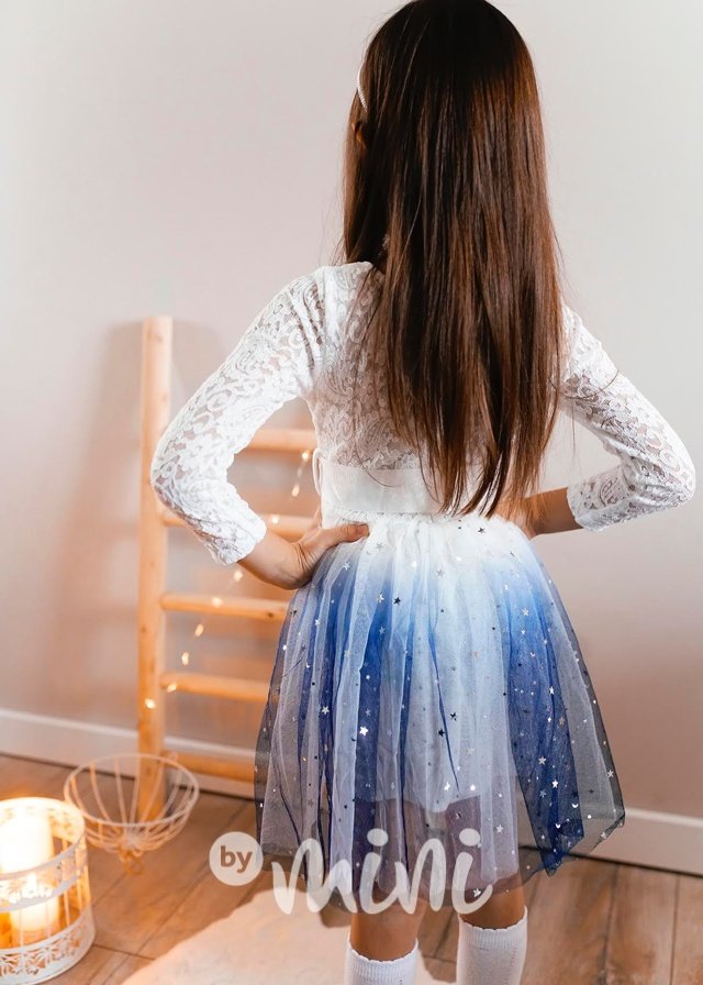 Bílé krajkové ombre šaty s hvězdičkami blue