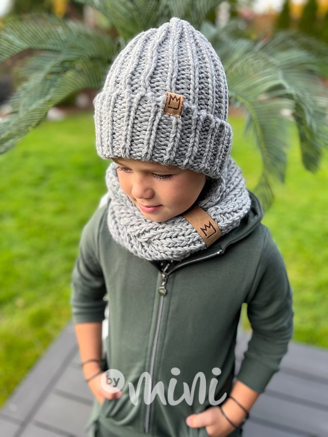 MIMI pletená čepka s nákrčníkem light grey