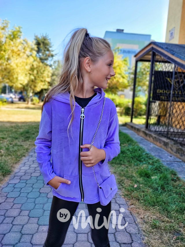 Velurová long mikina s kabelkou lila