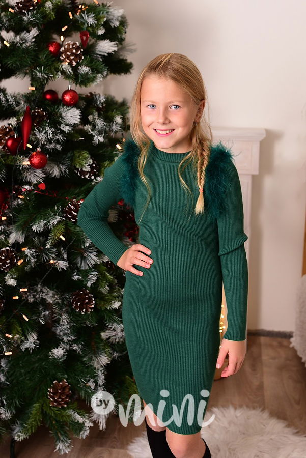 Smaragdové svetříkové PREMIUM šaty peříčka
