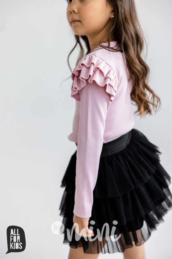 All for kids frill žebrovaná blůzka pudrová