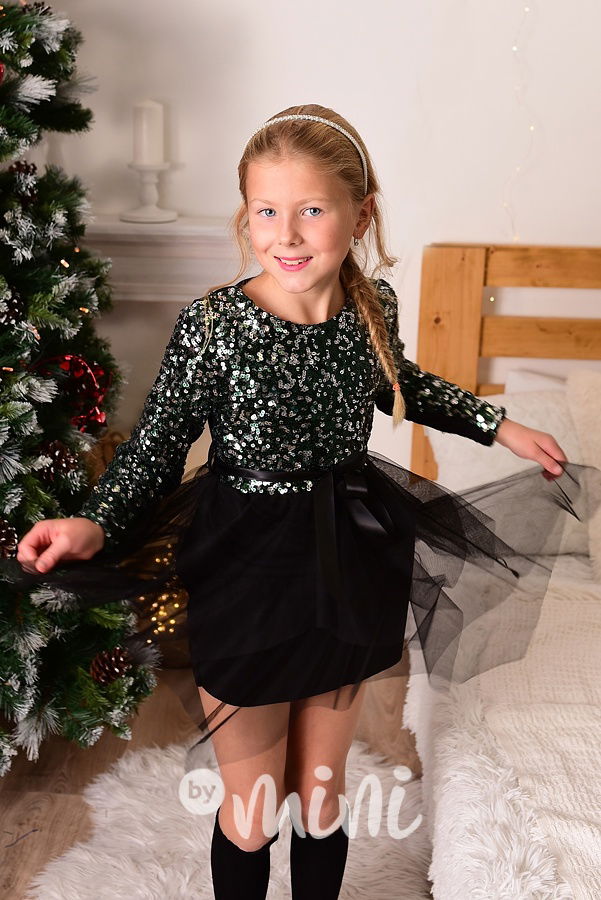 Metallic smaragd flitr šaty s tylem