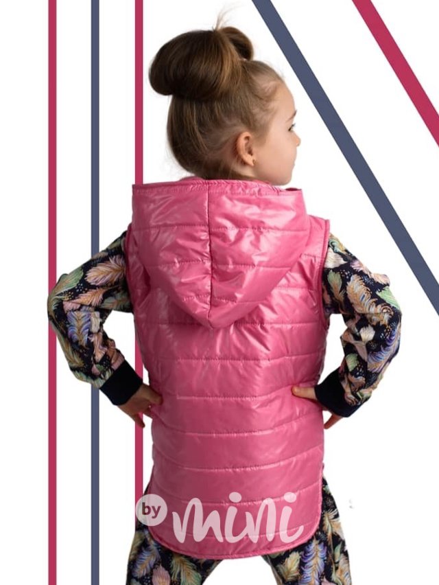 Jarní prošívaná dívčí long vesta - pink