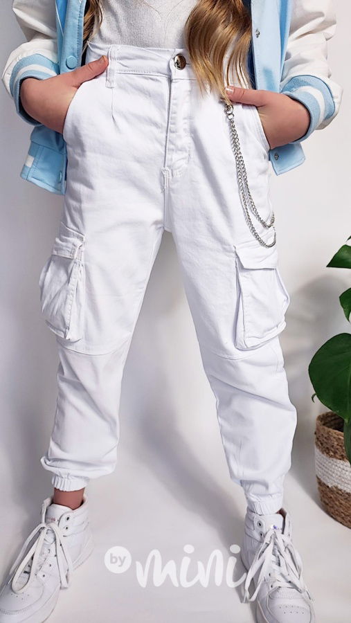 Cargo kapsáčové kalhoty s řetízkem bílé
