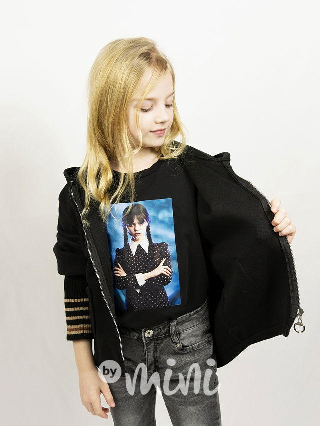 Flaušová bunda s dlouhými náplety černá