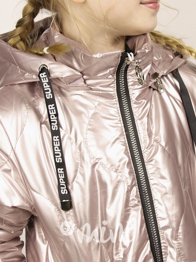 Jarní metalická long bunda pink