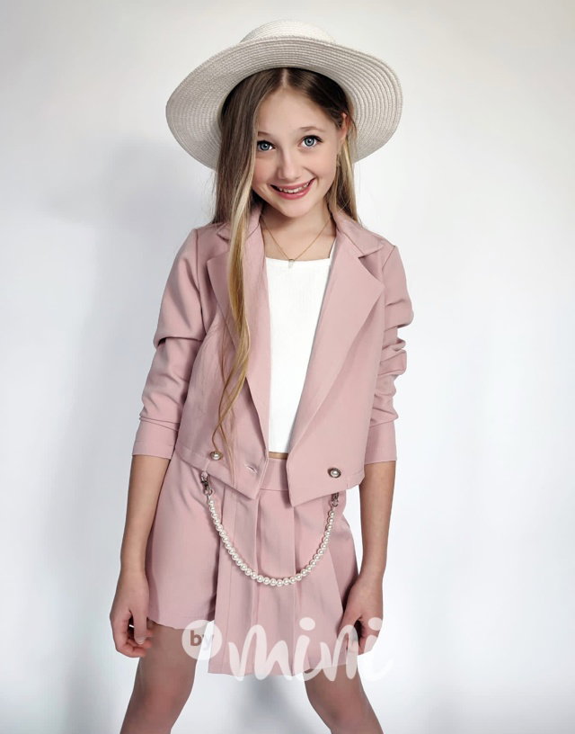 Crop sako + sukňokraťasy pudder pink