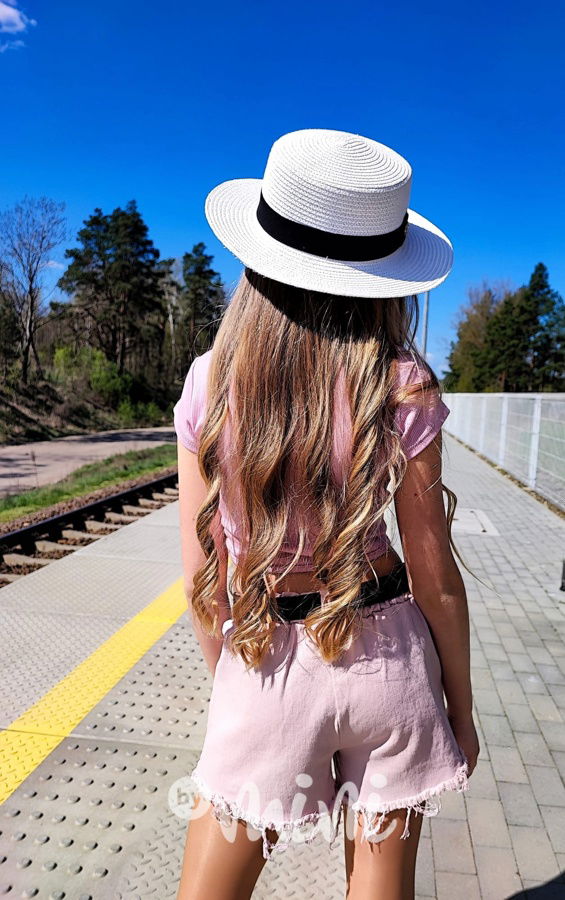 Stretch jeans kraťasy s páskem pink