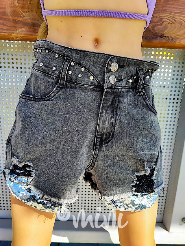 Jeans grafit kraťasy s vysokým pasem