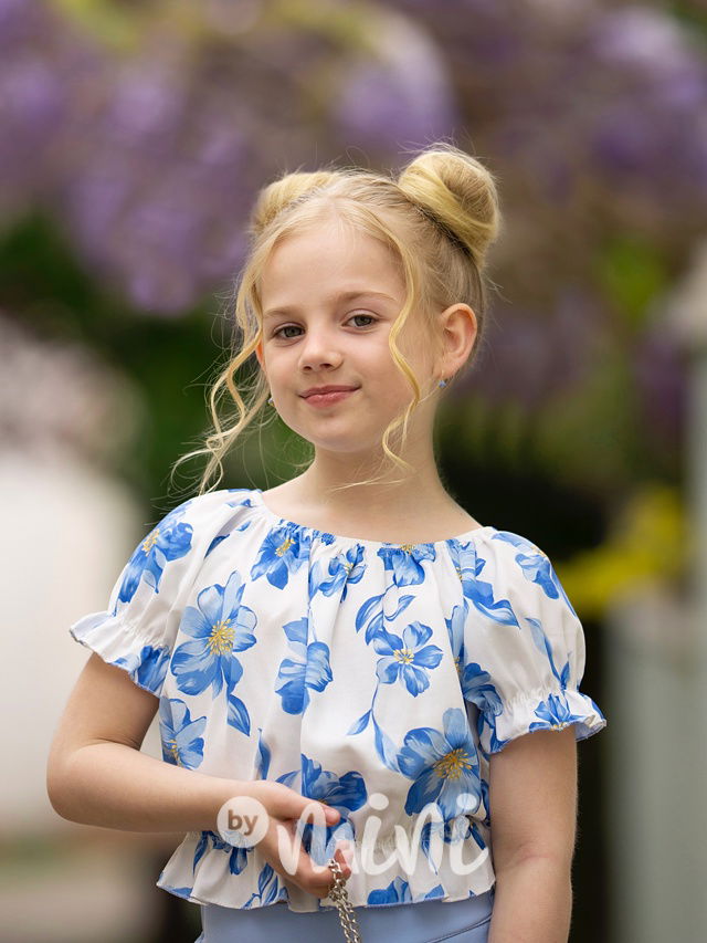 Crop blůzka s kabelkou blue flower