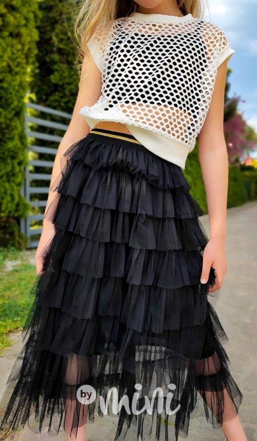 Midi vrstvená tylová sukně černá