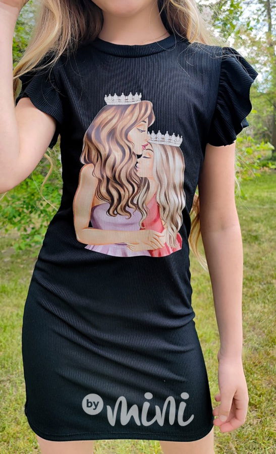 Princess žebrované černé šaty