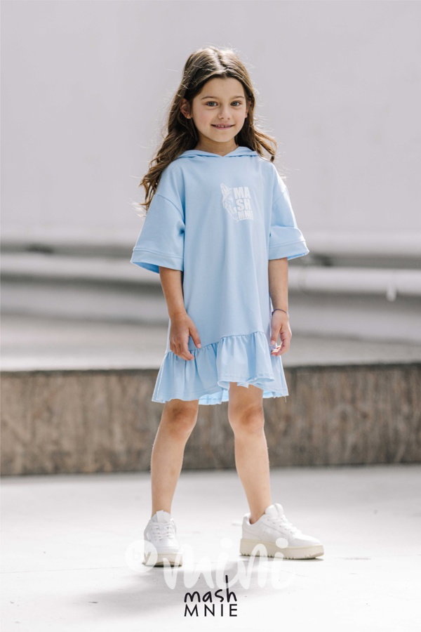 Mash Mnie hoodie šaty wolf baby blue