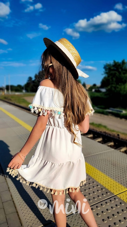 Boho beach dress pompony a třásně