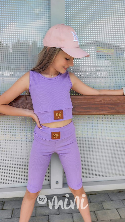 Lila žebrovaný crop top