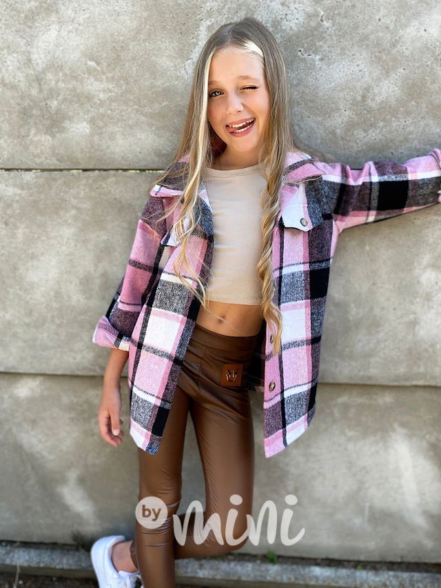 Pink karo teplá flauš košile