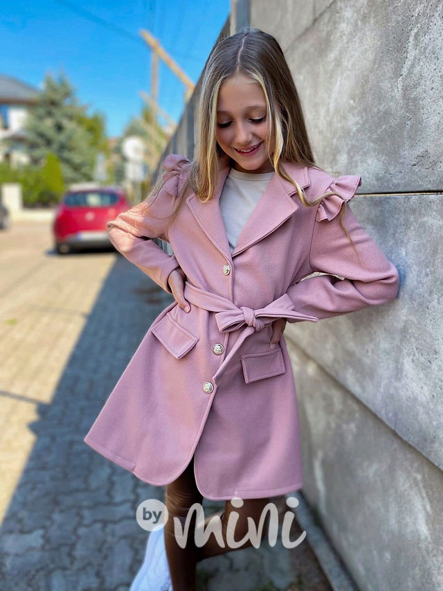 Flaušový kabát s řasením pink