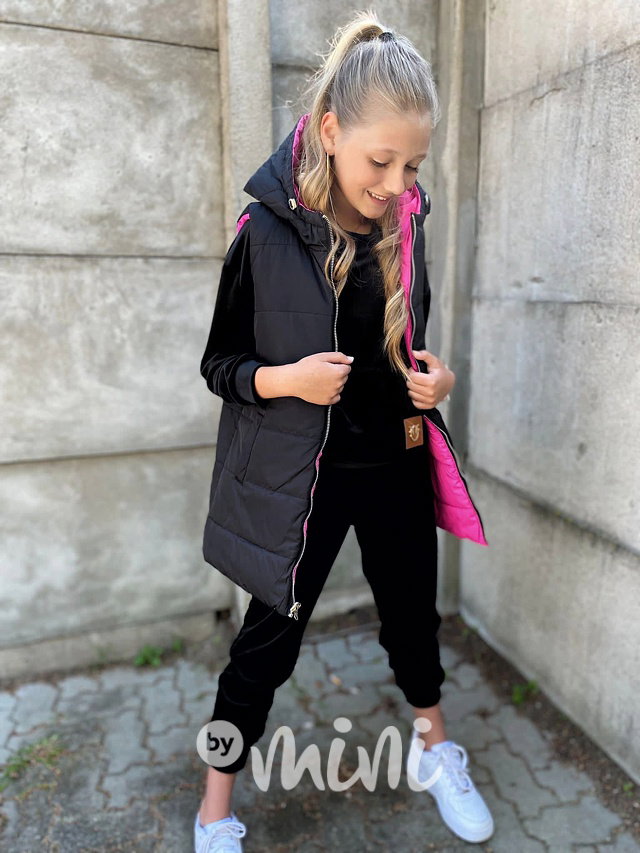 Oboustranná long vesta pink/black