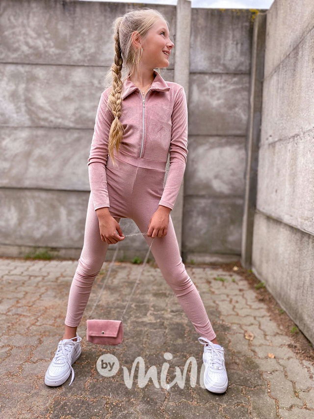 Velurový overal s kabelkou pink