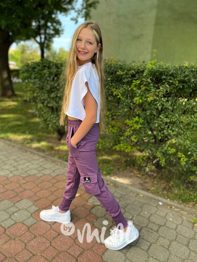 Cargo kalhoty s vysokým nápletem purple