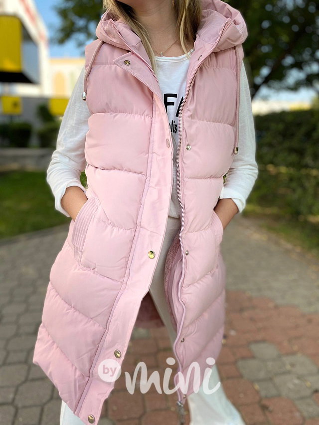 Long růžová vesta s kožíškem uvnitř