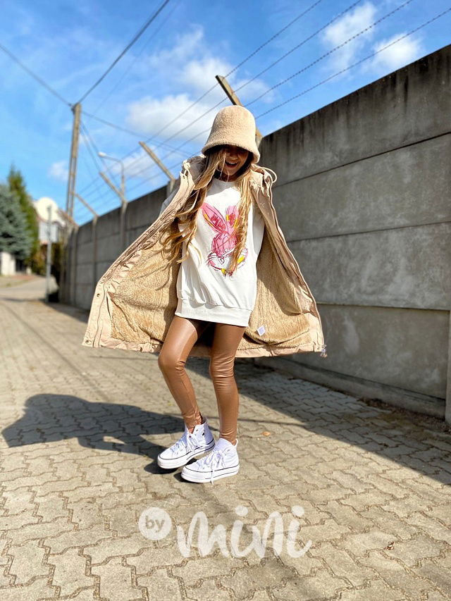 Long béžová vesta s kožíškem uvnitř