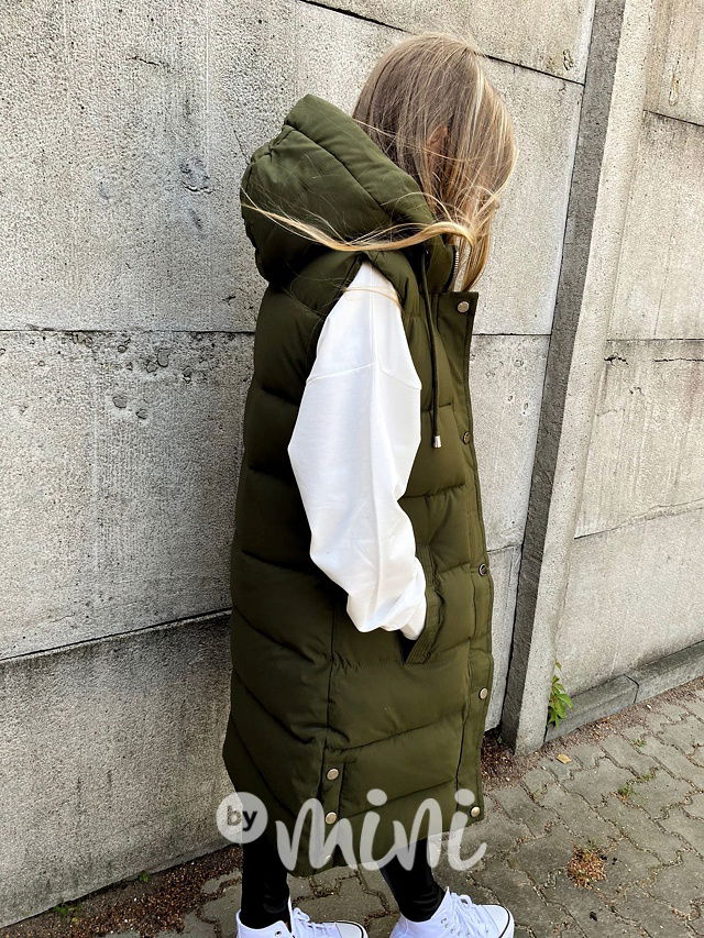 Long khaki vesta s kožíškem uvnitř