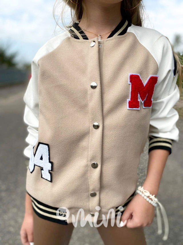 Eco leather sporty bomber beige