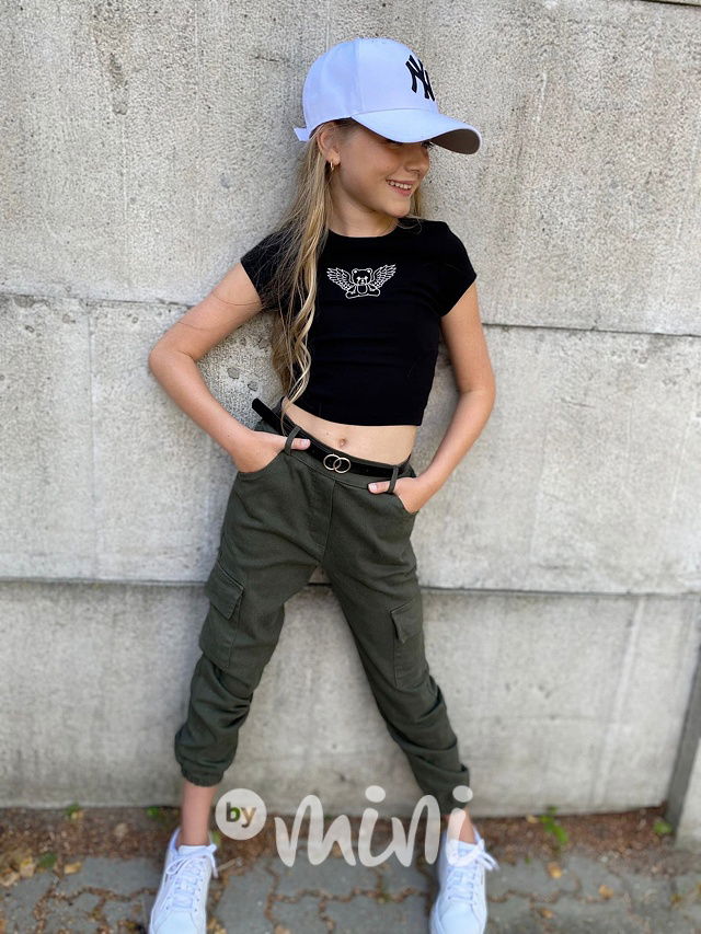 Cotton jeans kapsáče s páskem khaki