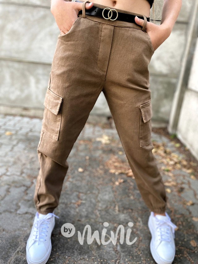 Cotton jeans kapsáče s páskem beige