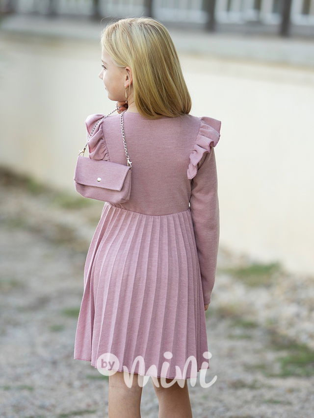 Svetříkové šaty s plisovanou sukní + kabelka